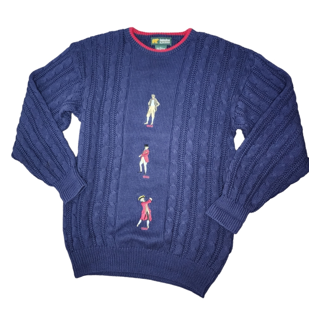 Golden Bear by Jack Nicklaus Mens Large Vintage Blue Golf Cable Knit‎ Sweater